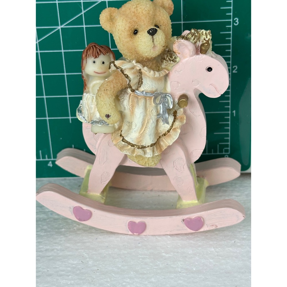 Teddy Bear Rocking Horse Figurine Girl Doll Pink Cute Decoration Display Decor